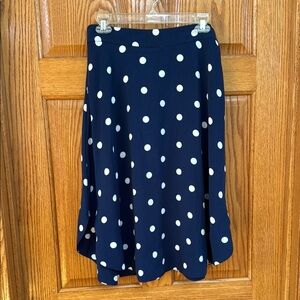 Eva Mendes Blue and White A-Line Midi Skirt